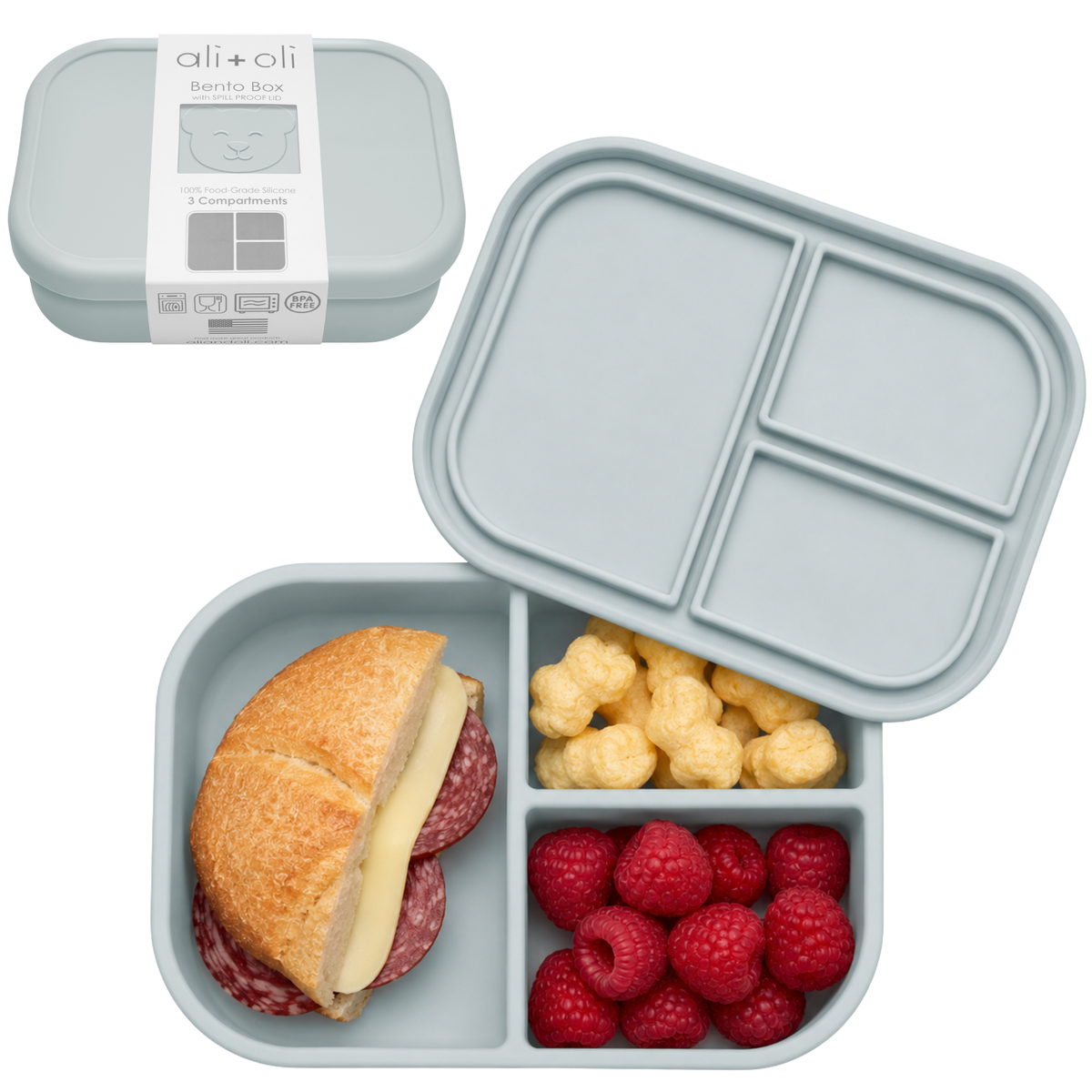 Ali+Oli Leakproof Silicone Bento Box (Blue) Back to School