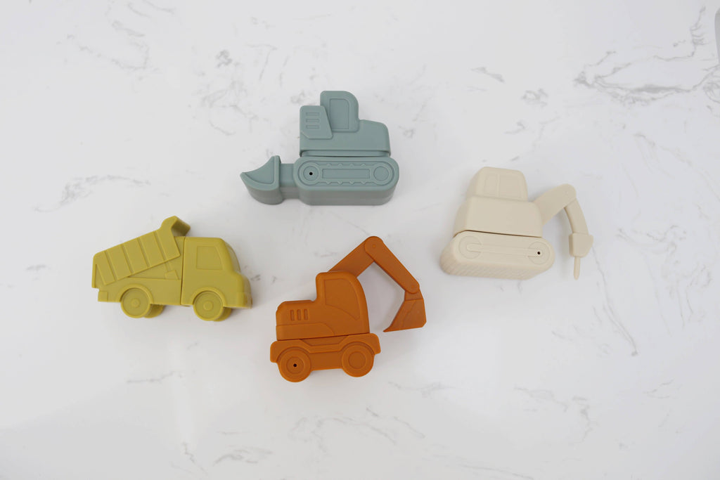 Construction Vehicle Mold Free Silicone Bath Toy Set 