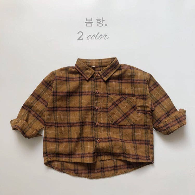 Vintage Plaid Cotton-Linen Shirt for Kids