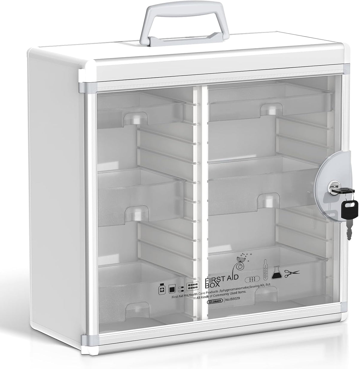 Lockable Medicine Cabinet with Key Lock, 6 Removable Organizer Trays