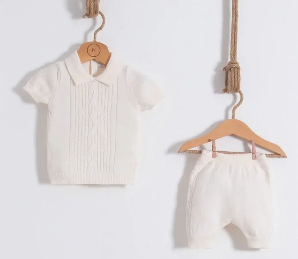 2-Piece Short Sleeve Sweater & Knitted Shorts Set 6895