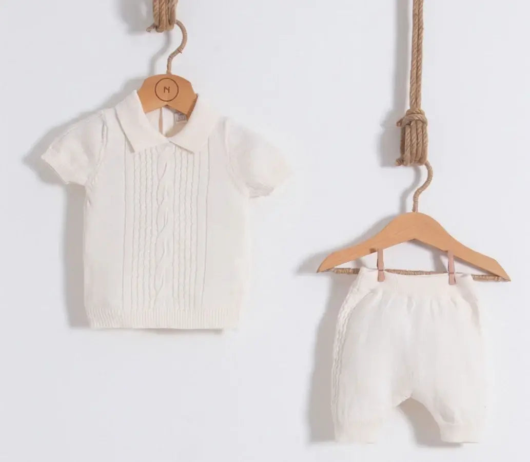 2-Piece Short Sleeve Sweater & Knitted Shorts Set 6895
