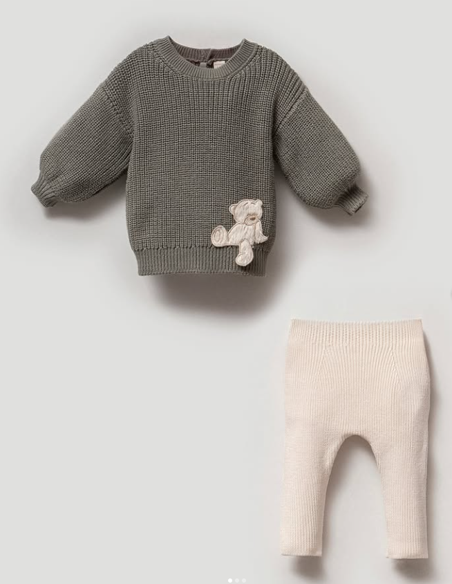 Cozy Bear Knit Sweater Set – 2 Pieces (100% Cotton)