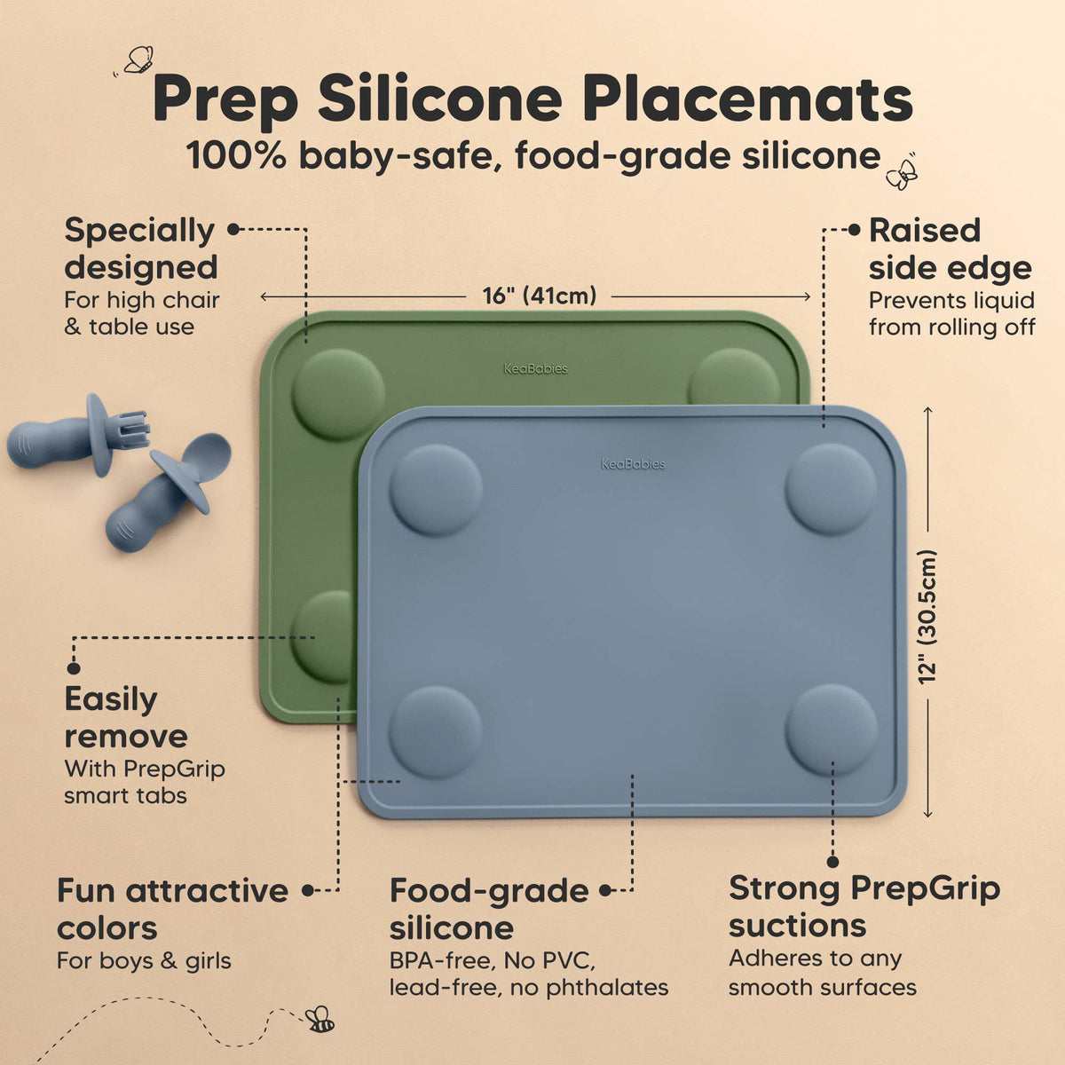 2-Pack Prep Silicone Placemats for Baby, Toddlers, Kids
