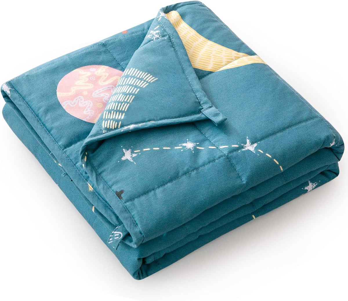Weighted Blanket 7 lbs Twin/Full-Size Bed, Best for 50-90lb Cozy Cotton Blanket with Glass Beads - 41" x 60" Star Moon Blue