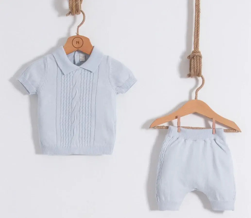 2-Piece Short Sleeve Sweater & Knitted Shorts Set 6895