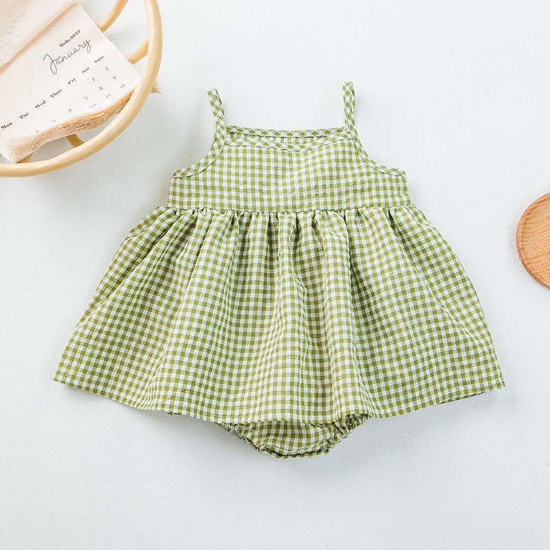 Cute Summer Baby Sleeveless Dress Cotton Checkered Overall