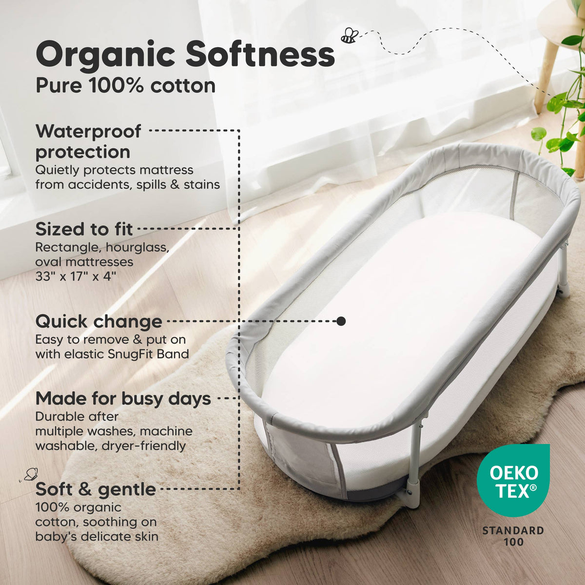 2pk Soothe Protect+ Waterproof Bassinet Sheets Girls, Boys