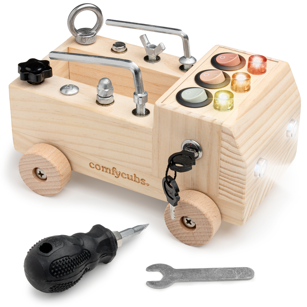 Busy Board Truck Toy Set with LED Light Switch for Kids 3+