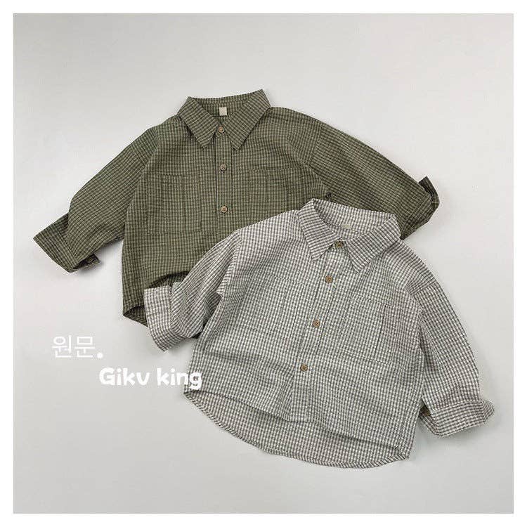 Retro Plaid Button-Up Shirt for Kids