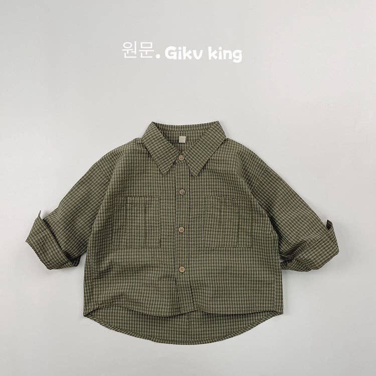 Retro Plaid Button-Up Shirt for Kids
