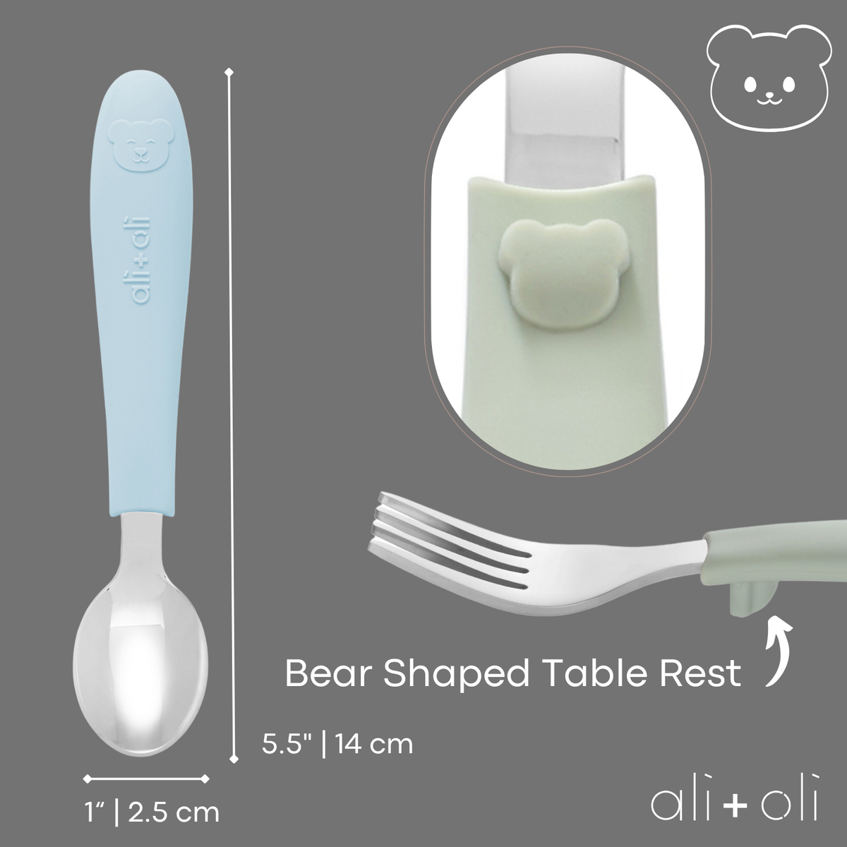 Ali+Oli (6pc) Toddler Utensils Set - Stainless Steel (Bears)